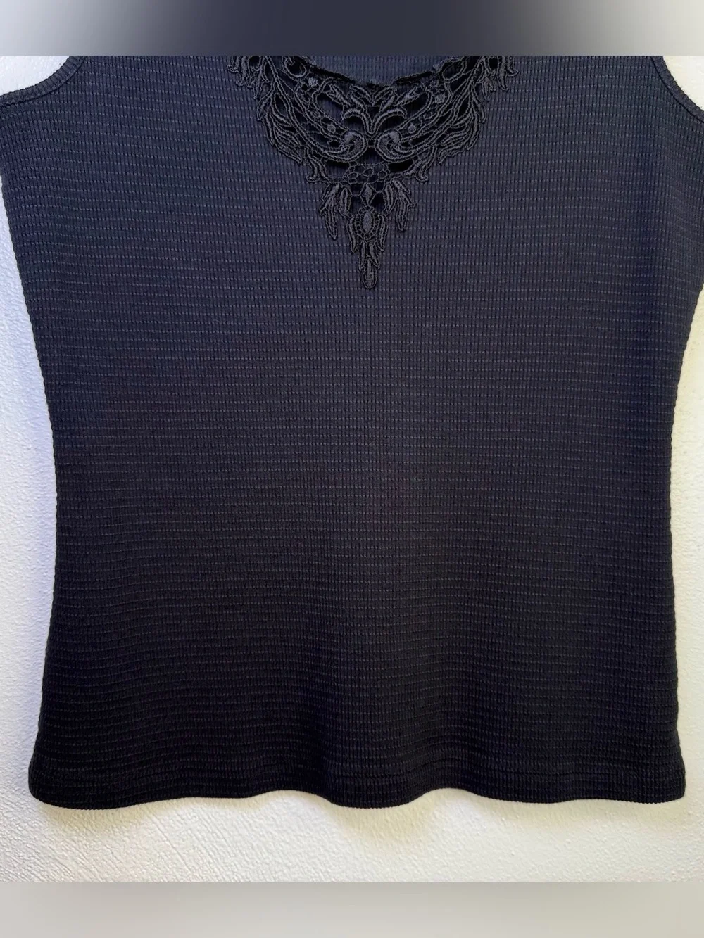 Bisou Bisou Women's Vintage Y2K Black Ribbed Knit Fitted Boho Tank Top Size XL - Picture 6 of 16